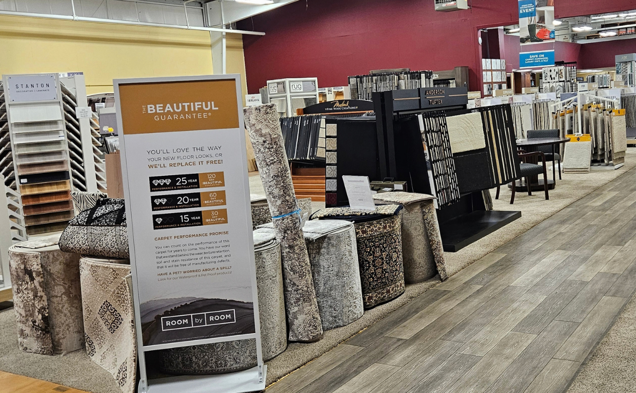 Carpet remnants for custom area rugs at North Haven Tile